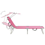 Folding Sun Lounger with Canopy Steel Magento Pink 310327