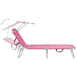 ZNTS Folding Sun Lounger with Canopy Steel Magento Pink 310327