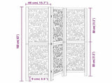 Room Divider 3 Panels Black Solid Wood Paulownia 358749