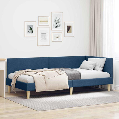 Corner Bed Frame Blue 90 x 190 cm Fabric and Engineered wood 42016188