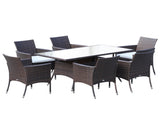 6 Seater Rattan Dining Set with Cushions, Rattan Garden Furniture Set with 6 Armchairs, Rectangular T3398P317727