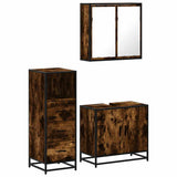 3 Piece Bathroom Furniture Set Smoked Oak Engineered Wood 3301007