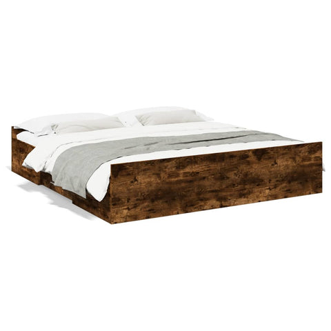 ZNTS Bed Frame with Drawers Smoked Oak 200x200 cm Engineered Wood 3280269