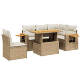6 Piece Garden Sofa Set with Cushions Beige Poly Rattan 3273522