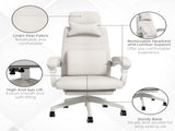 Linen-Look Office Chair, with 160&deg Reclining Back and Footrest - White T3398P342397