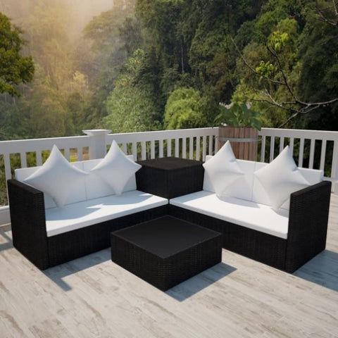 4 Piece Garden Lounge Set with Cushions Poly Rattan Black 42989