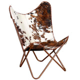 Butterfly Chair Brown and White Real Cowhide Leather 243696