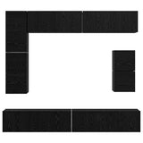 TV Cabinet Set Wall-mounted 8 pcs Black Oak Engineered Wood 3393295