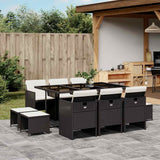 11 Piece Garden Dining Set with Cushions Black Poly Rattan 3210606
