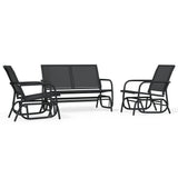 3 Piece Garden Glider Lounge Set Black Textilene and Steel 3187943