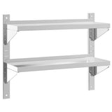 2-Tier Wall Shelf 75x23.5x60 cm Silver Stainless Steel 30314