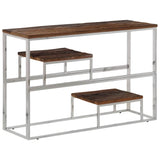 Console Table Silver Stainless Steel and Solid Sleeper Wood 350005