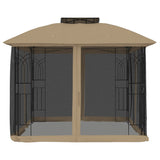 Gazebo with Double Roof and Mesh Walls Taupe 2.94x2.94 m Steel 368456