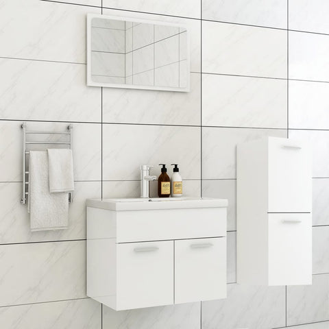 ZNTS Bathroom Furniture Set High Gloss White Engineered Wood 3071456