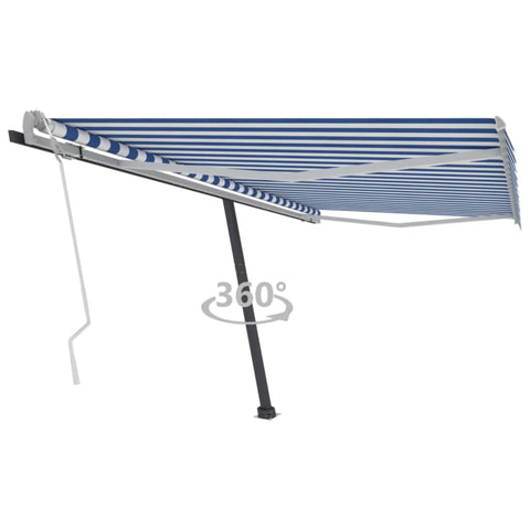 Freestanding Manual Retractable Awning 400x300 cm Blue/White 3069736