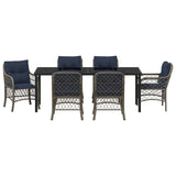 Garden Dining Set with Cushion 7 pcs Grey and Black Rattan 3380251