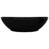 Ceramic Bathroom Sink Basin Faucet/Overflow Hole Black Oval 141921
