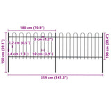 Garden Fence with Hoop Top Steel 359x100 cm Black 277657