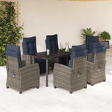 7 Piece Garden Dining Set with Cushions Grey Poly Rattan 3213055