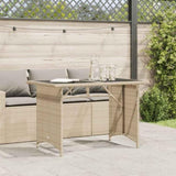 Garden Table with Glass Top Beige 110x68x70 cm Poly Rattan 366353