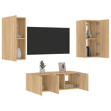 4 Piece TV Wall Units with LED Sonoma Oak Engineered Wood 3216806
