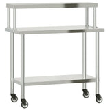Kitchen Work Table with Overshelf 110x55x120 cm Stainless Steel 3208901