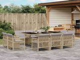 11 Piece Garden Dining Set with Cushions Mix Beige Poly Rattan 3210852