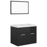 ZNTS Bathroom Furniture Set High Gloss Black Engineered Wood 3070872