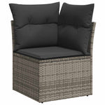 ZNTS 7 Piece Garden Sofa Set with Cushions Grey Poly Rattan Acacia 3327511