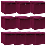 Storage Boxes with Lids 10 pcs Dark Red 32x32x32 cm Fabric 288344