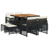 9 Piece Garden Dining Set with Cushions Black Poly Rattan 3210783
