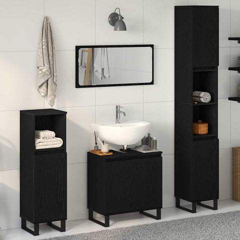 Bathroom Furniture Set with Door 3 pcs Black 30 x 30 x 190 cm 3333100
