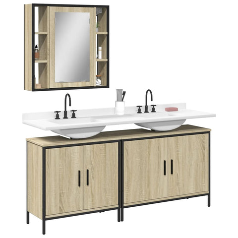 ZNTS 3 Piece Bathroom Cabinet Set Sonoma Oak Engineered Wood 3214731