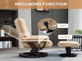 Faux Leather 135&deg Reclining Chair and Footstool - Beige T3398P343501