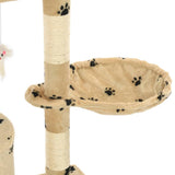 Cat Tree with Sisal Scratching Posts 138 cm Beige Paw Prints 170581