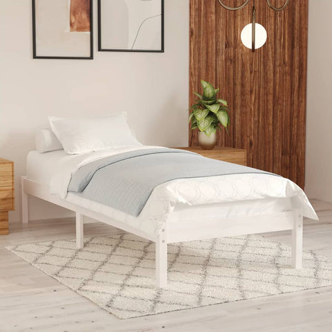 Bed Frame without Mattress White Solid Wood Single 809983