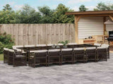 17 Piece Garden Dining Set with Cushions Brown Poly Rattan 3211065
