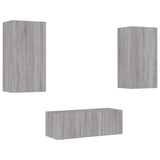 ZNTS 4 Piece TV Wall Units with LED Grey Sonoma Engineered Wood 3216823