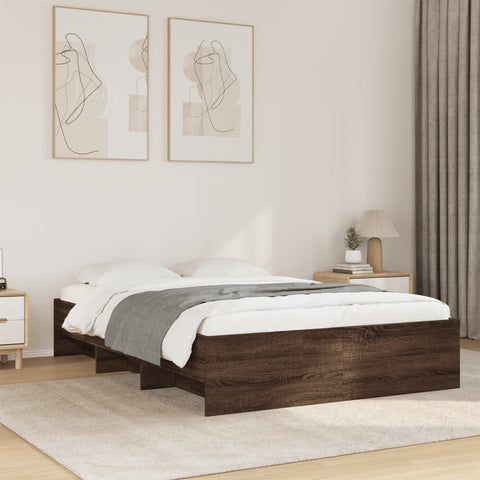 Bed Frame without Mattress Brown Oak 140x190 cm Engineered Wood 3295687