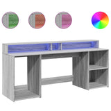 Desk with LED Lights Grey Sonoma 200x55x91 cm Engineered Wood 3309443