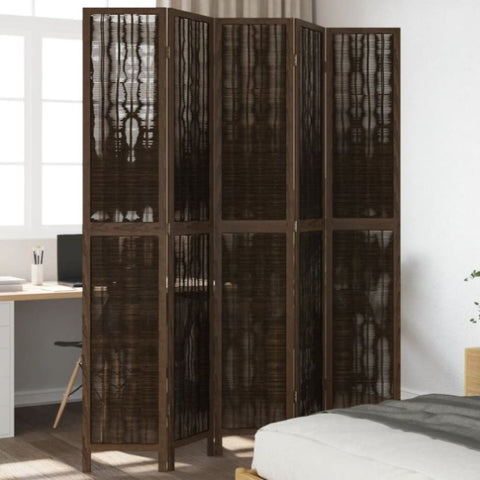 ZNTS Room Divider 5 Panels Dark Brown Solid Wood Paulownia 358664