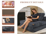 3 in 1 Convertible Corduroy Floor Sofa Bed, Oversized Fold Out Chaise Lounge with High Density T5592P539605