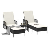 Sun Lounger Reclining 3 pcs Black and Cream White Poly Rattan 365432