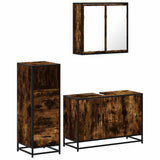 3 Piece Bathroom Furniture Set Smoked Oak Engineered Wood 3301012