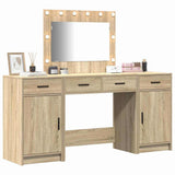 Dressing Table with Mirror Lights 3 pcs Brown Engineered Wood 3334247