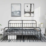 Bed Frame Black Powder-Coated Steel Double Bed Durable 352602