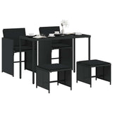 5 Piece Garden Dining Set with Cushions Black Poly Rattan 365081