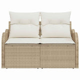 Garden Sofa with Cushion Beige 121 x 62 x 69cm Poly Rattan 42006726