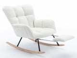 New Modern Teddy Fabric Tufted Upholstered Rocking Chair with pull-out footrest, White W1397P154349