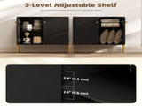 Sideboard Buffet Cabinet, Coffee Bar Cabinet with Fluted Doors and Adjustable Shelf, Black T3398P552581